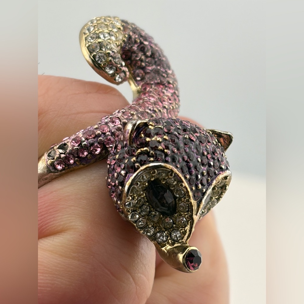 Vintage Curious Fox Pave Pink Clear Rhinestone Ring